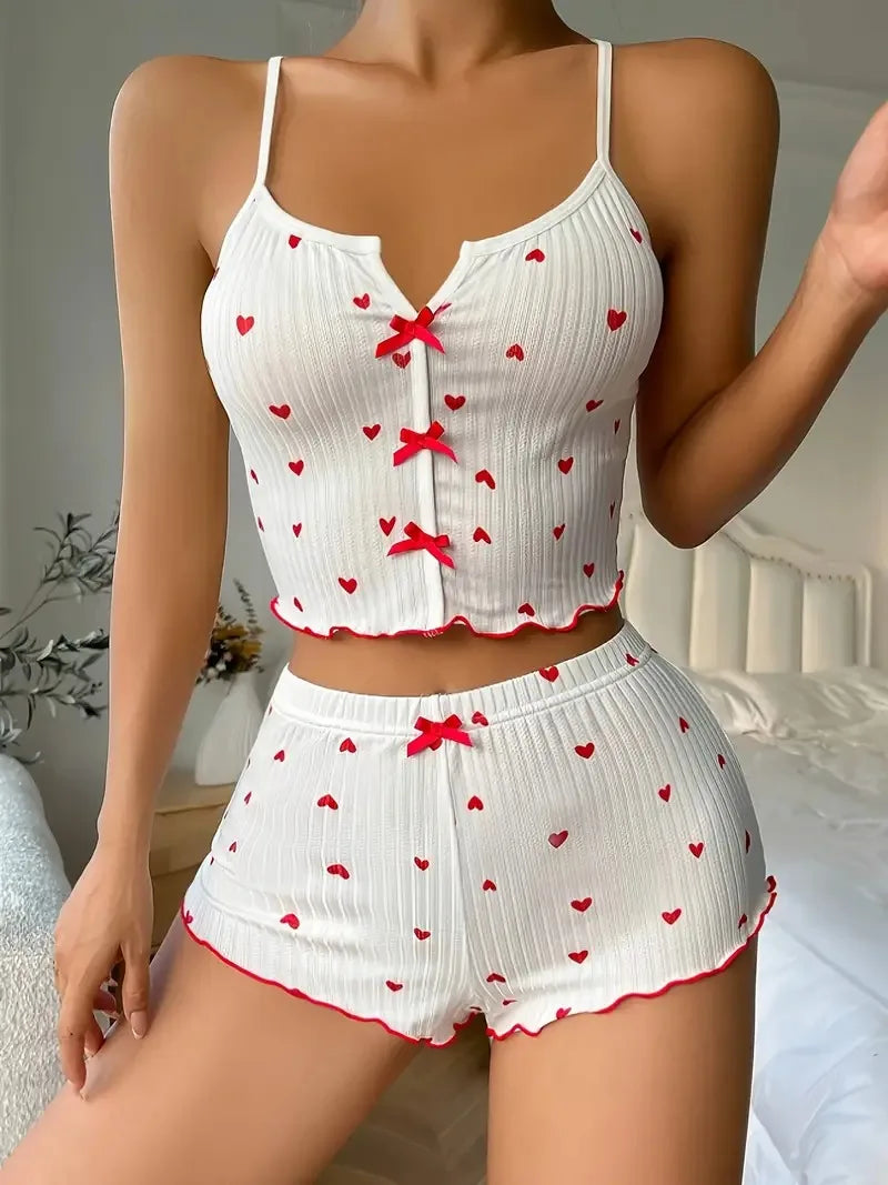 Ensemble Pyjama Cœur à Nœuds – Lingerie Douce & Fun