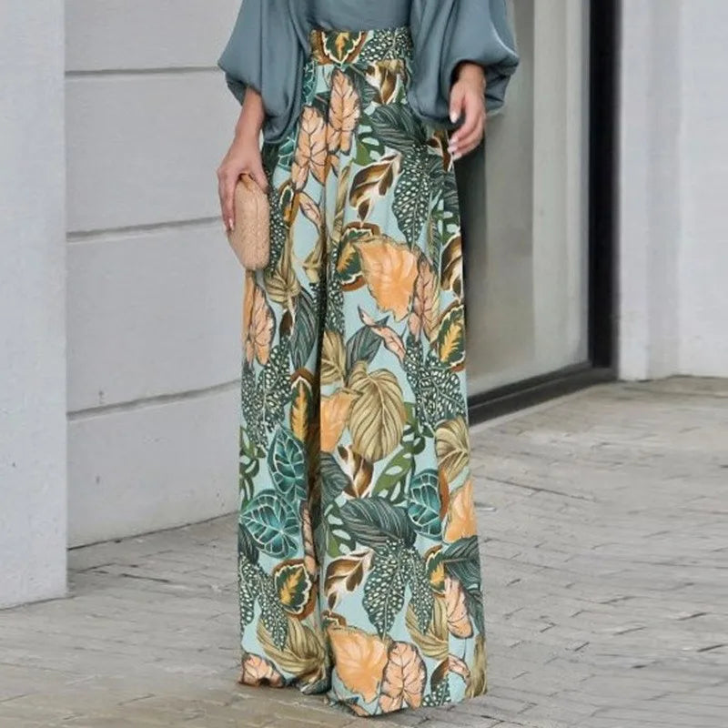 Pantalon Palazzo large imprimé Tropicale