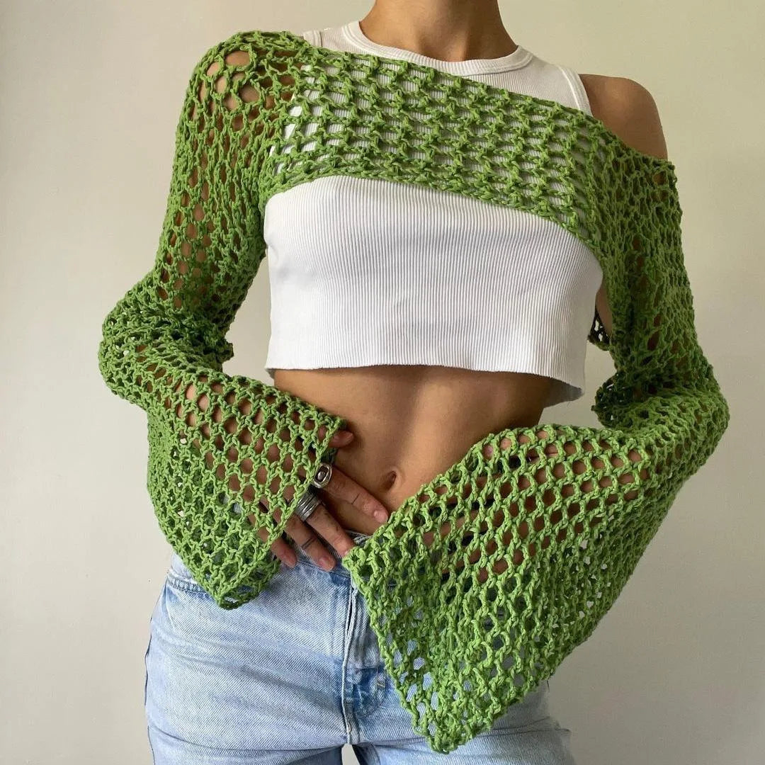 Top Maora manches longues, cover-up crochet femme