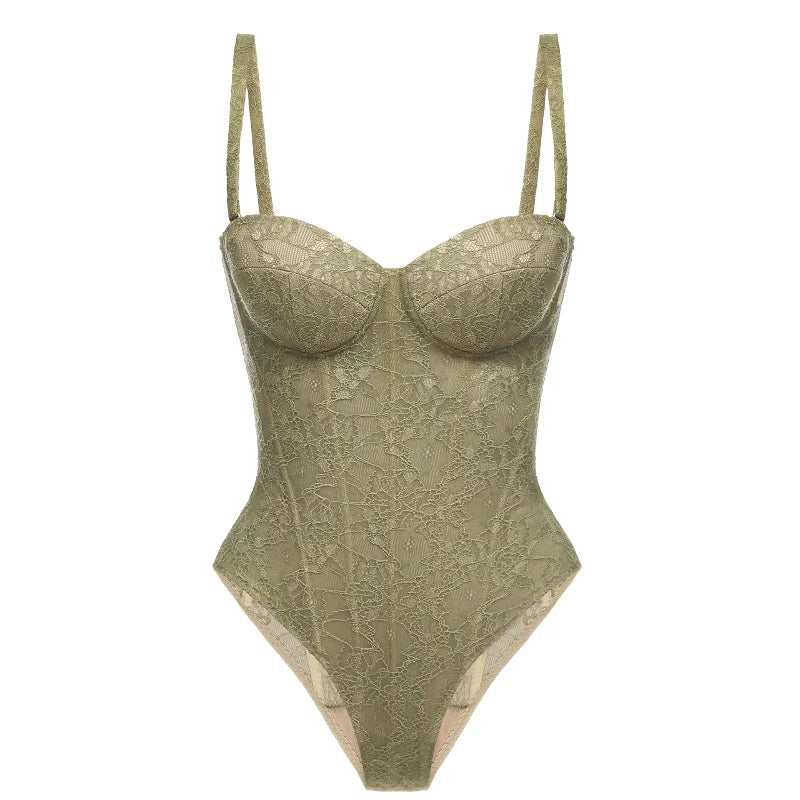 Ensemble Corset Jupe brodé effet couture – Élégance en olive