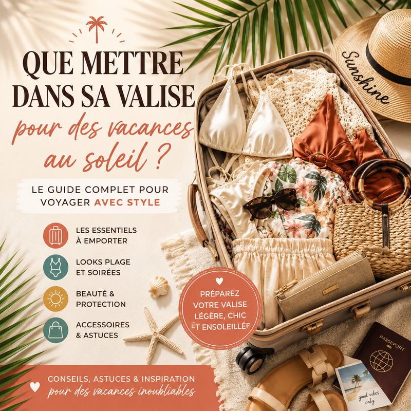 Valise de vacances au soleil avec maillots de bain, robe légère, accessoires et sac d’été West Indies Fashion