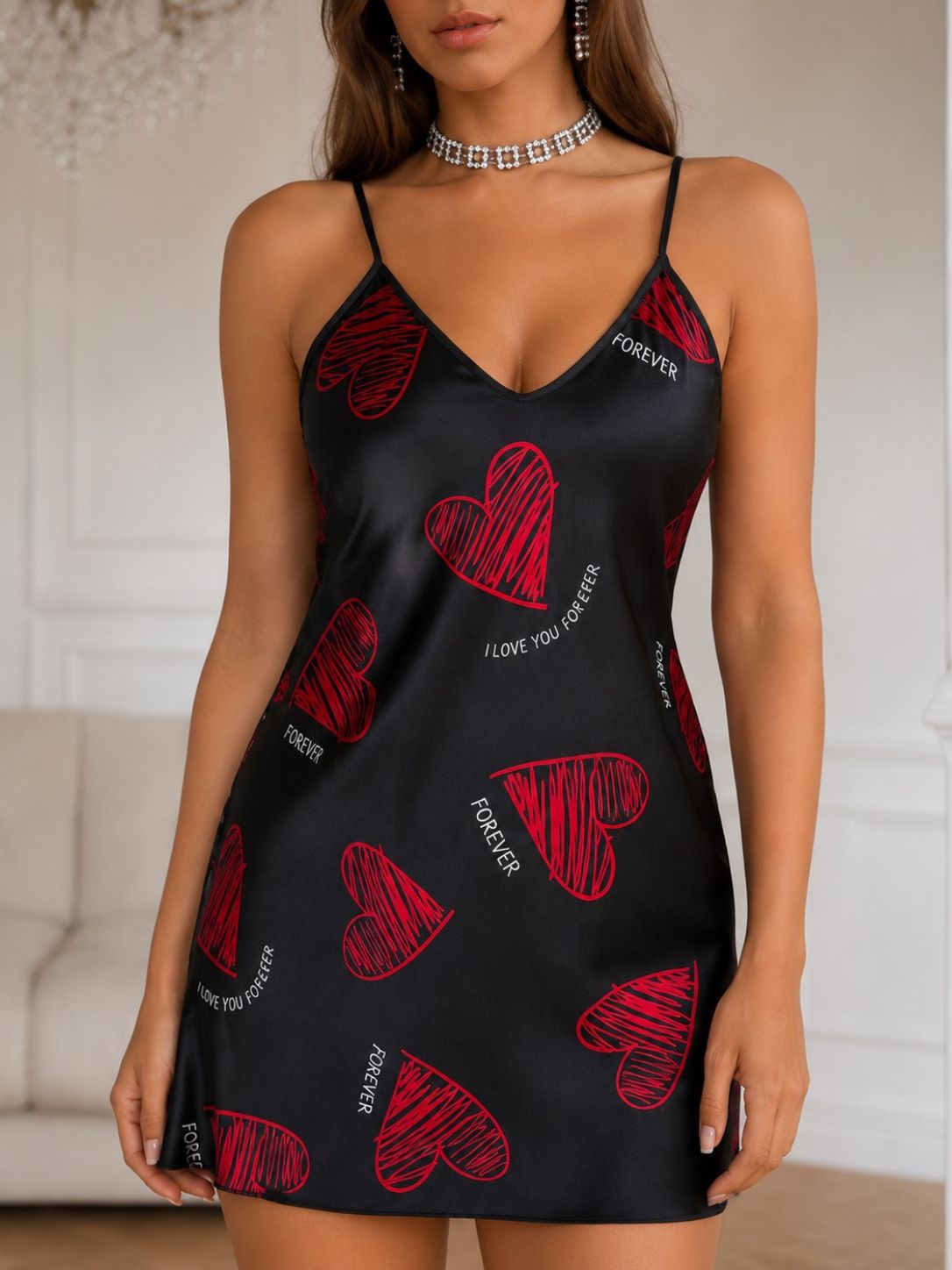 Robe Satin Amora – Robe d’intérieur imprimé lèvres