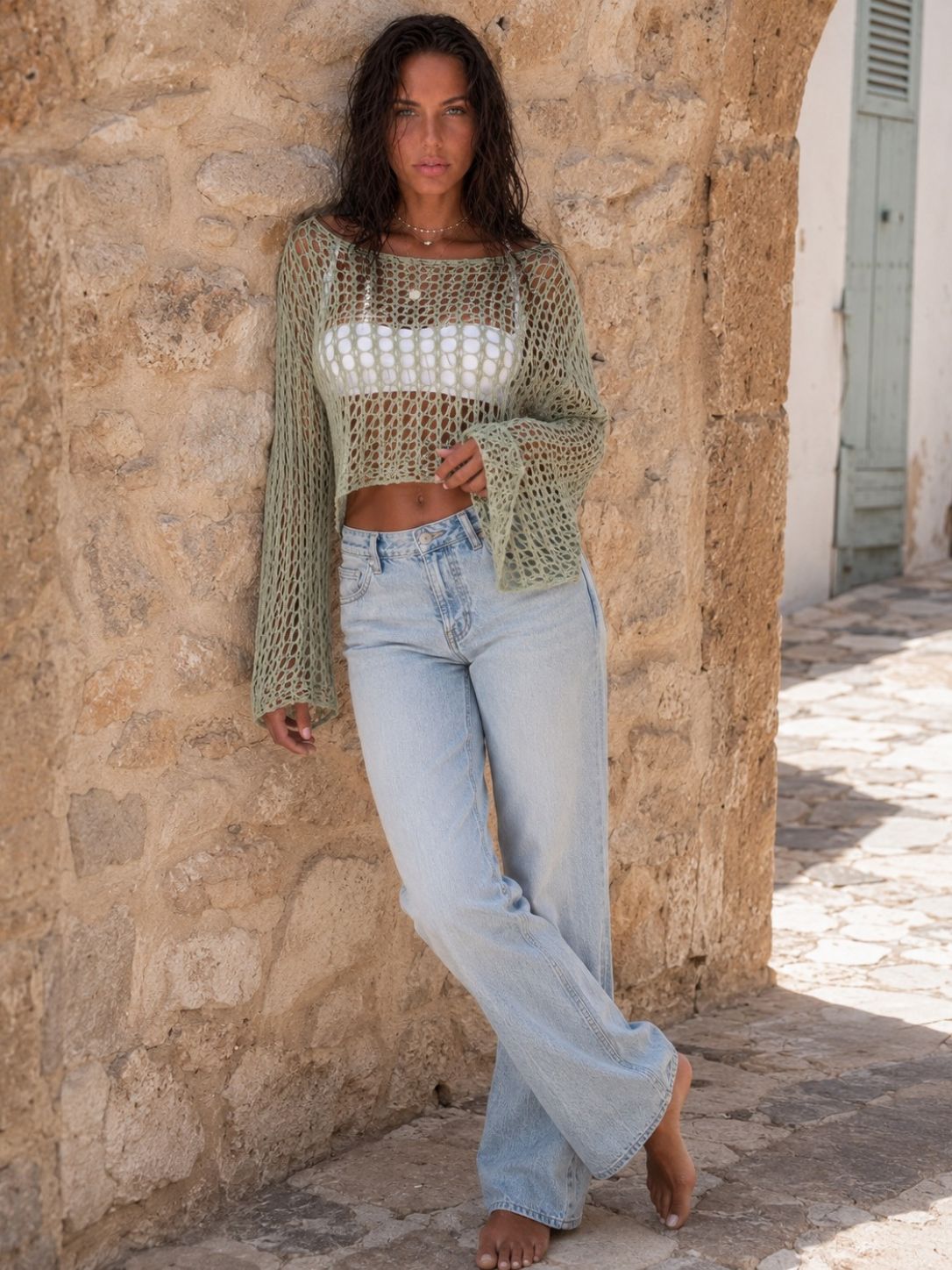 Top Maora – Crop top crochet manches longues