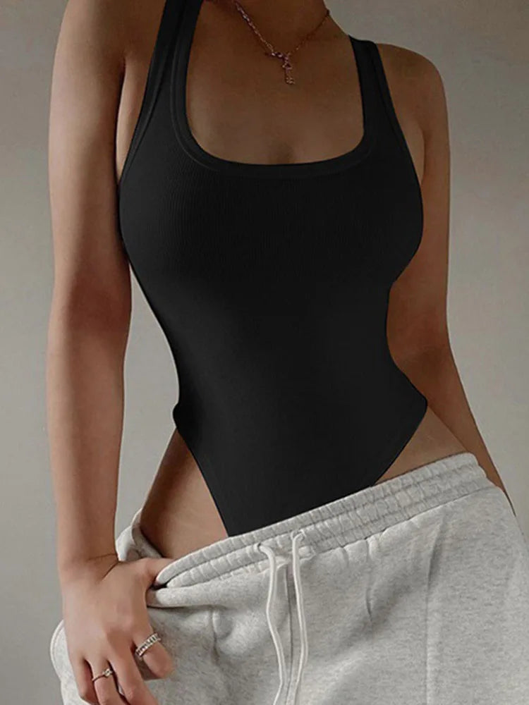Body côtelé uni femme – Décolleté arrondi & coupe galbante