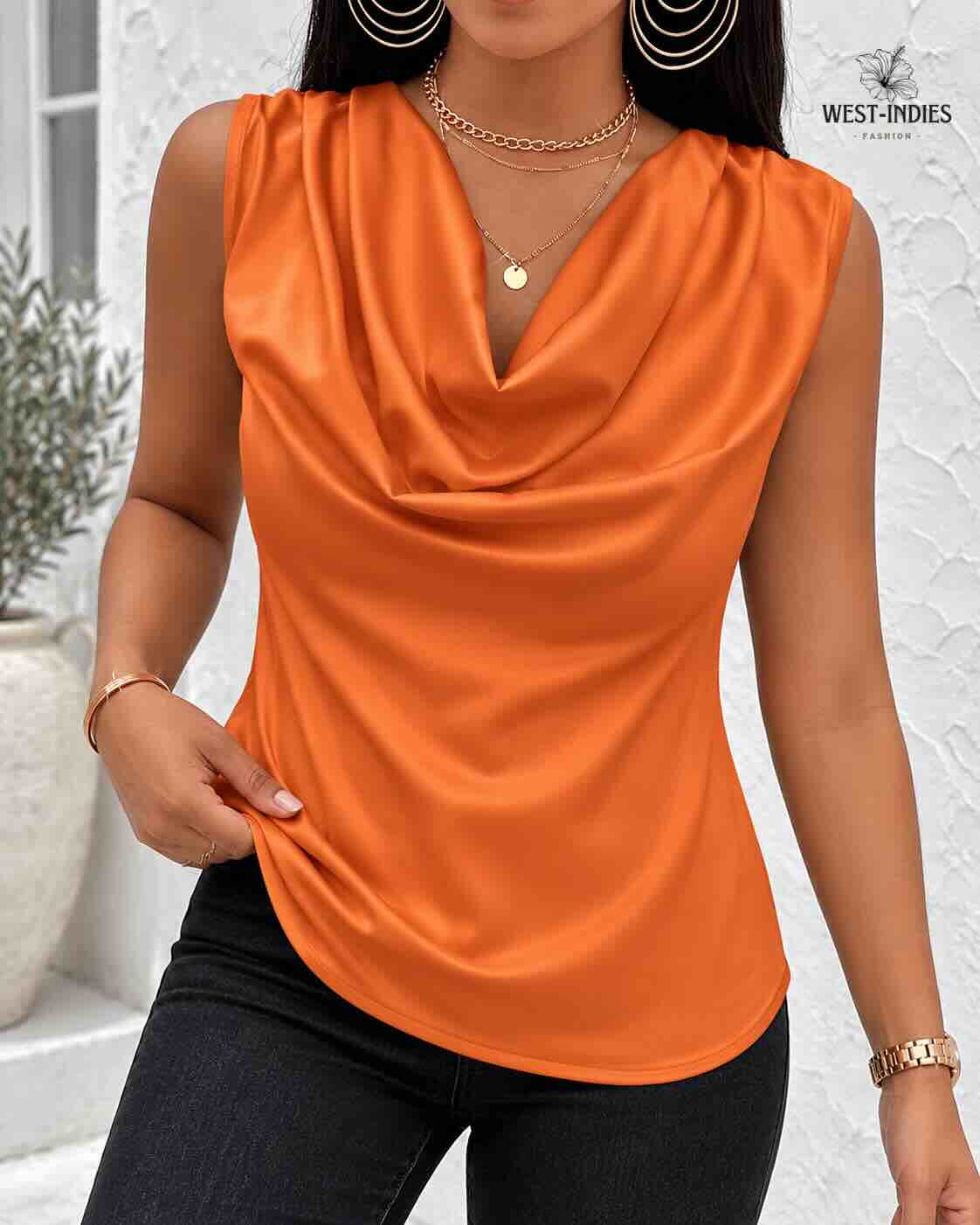Top Liora – Débardeur effet satiné à col bénitier