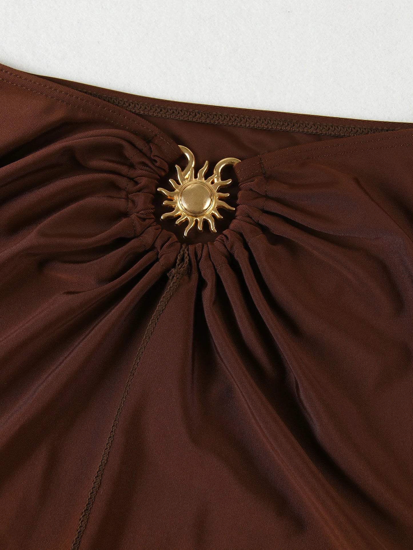 Ensemble 2 pièces chocolat avec broche soleil – Amalya