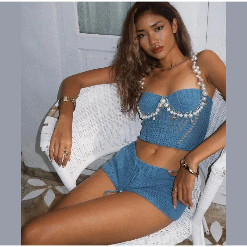Nahia – Ensemble crocheté perlé