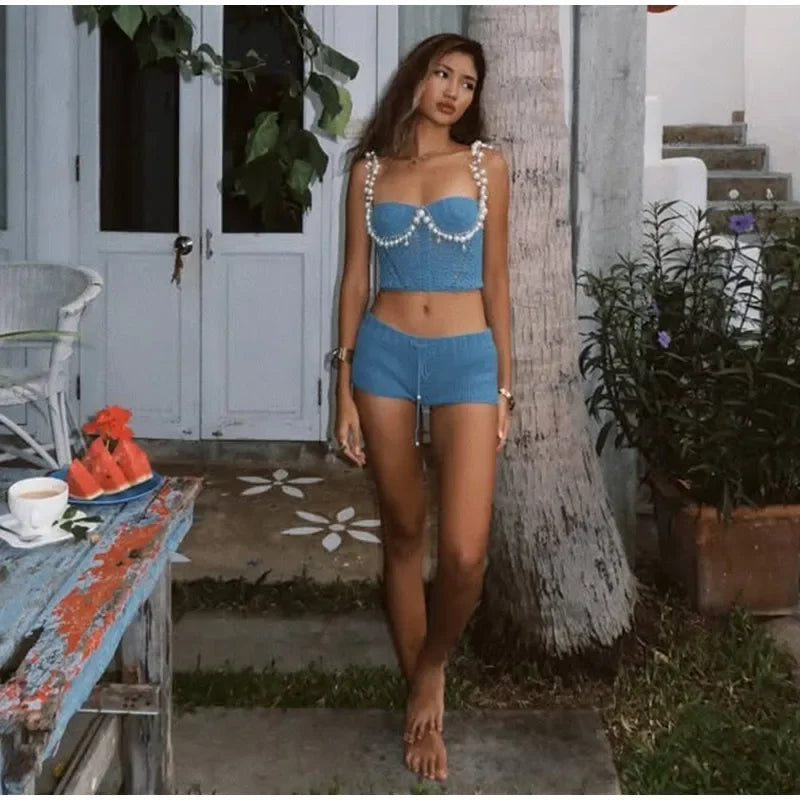 Nahia – Ensemble crocheté perlé