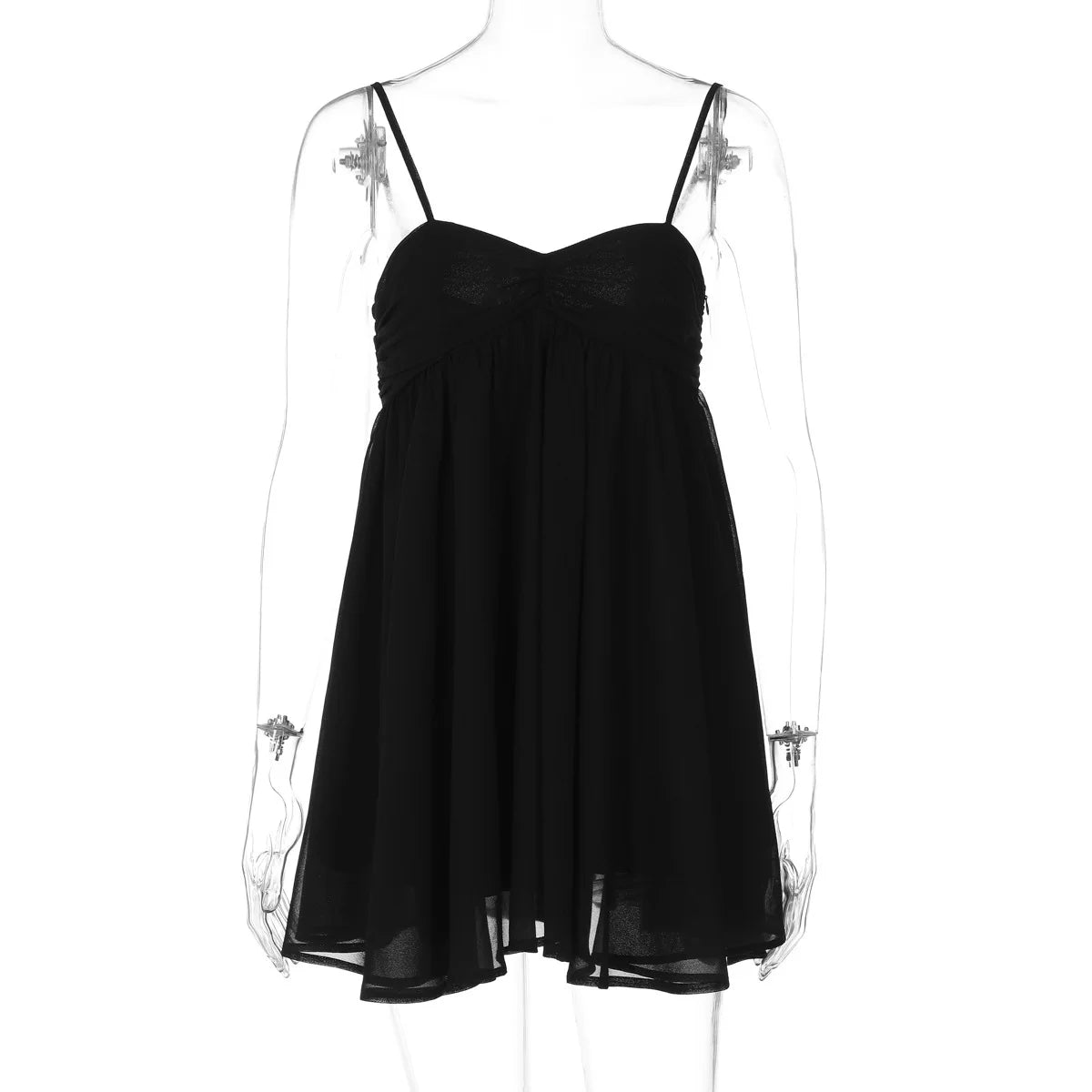 Robe Maéva noire courte et fluide vue de face, coupe légère