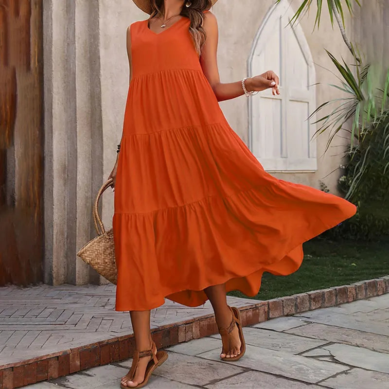 Robe longue d’été fluide Orange - photo produit 1