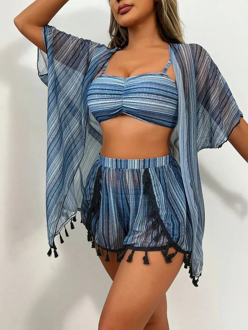 Ensemble Marina – Bikini 4 pièces avec cover-up à franges