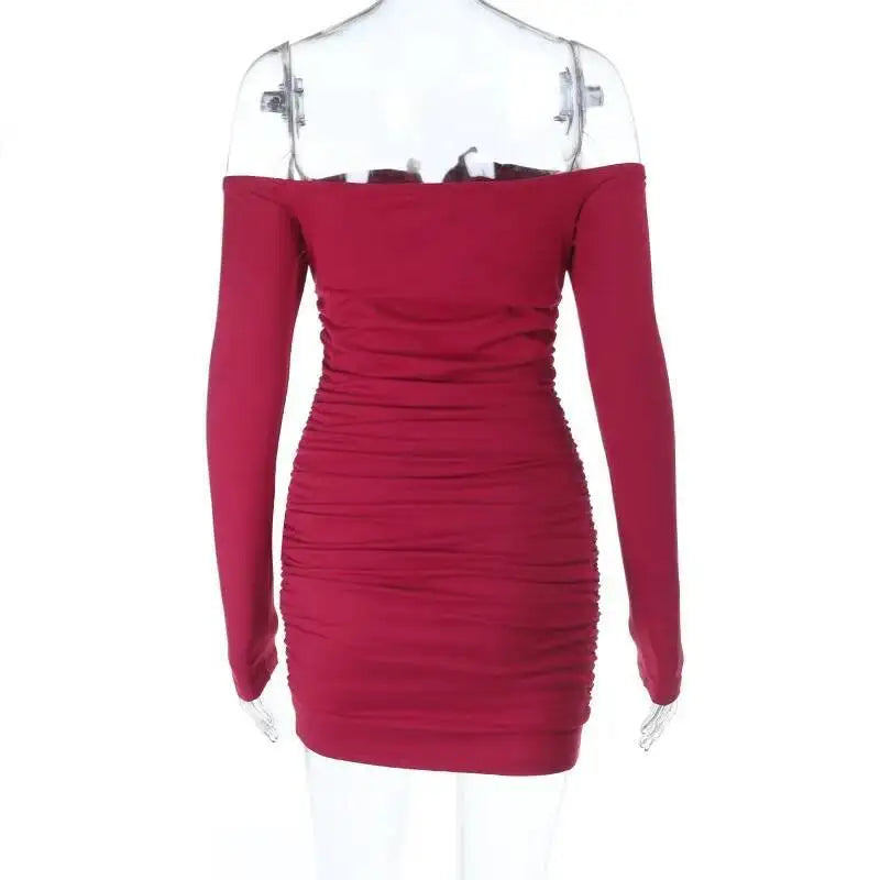 Avrilyaan Metal Hollow Sexy Dress Women 2025 Elegant Party Dress Off Shoulder Long Sleeves Bodycon Mini Autumn Dress Vestidos