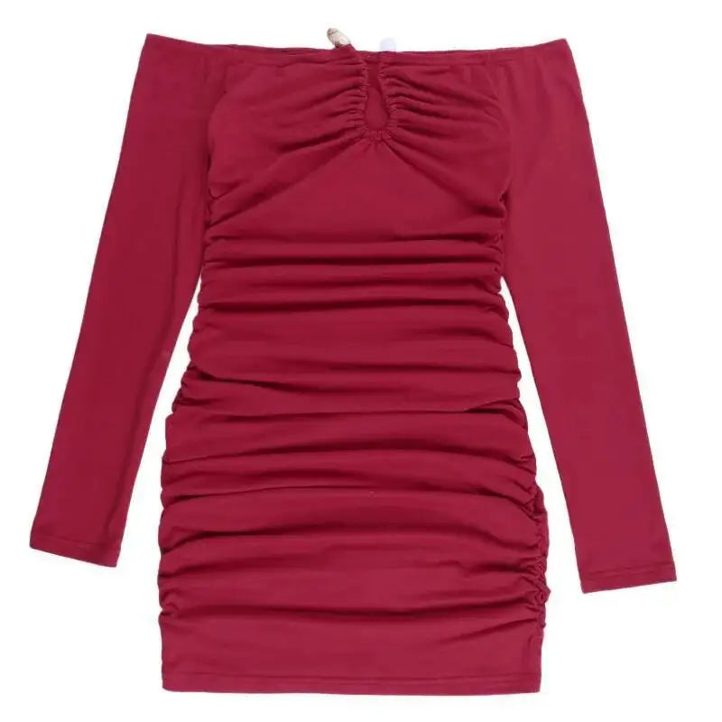 Avrilyaan Metal Hollow Sexy Dress Women 2025 Elegant Party Dress Off Shoulder Long Sleeves Bodycon Mini Autumn Dress Vestidos