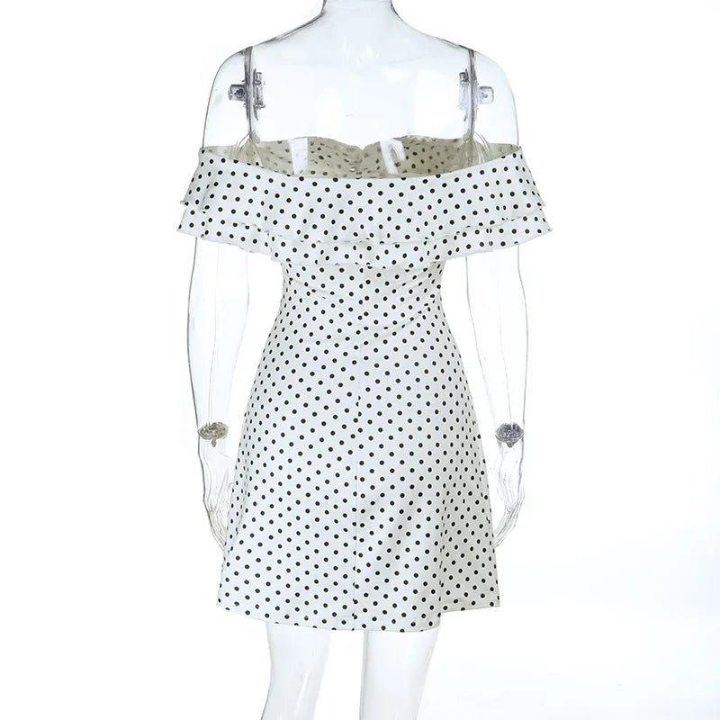 Robe Luma – Mini robe blanche à pois dos nu