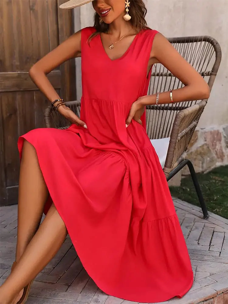 Robe longue d’été fluide Rouge - photo produit 1