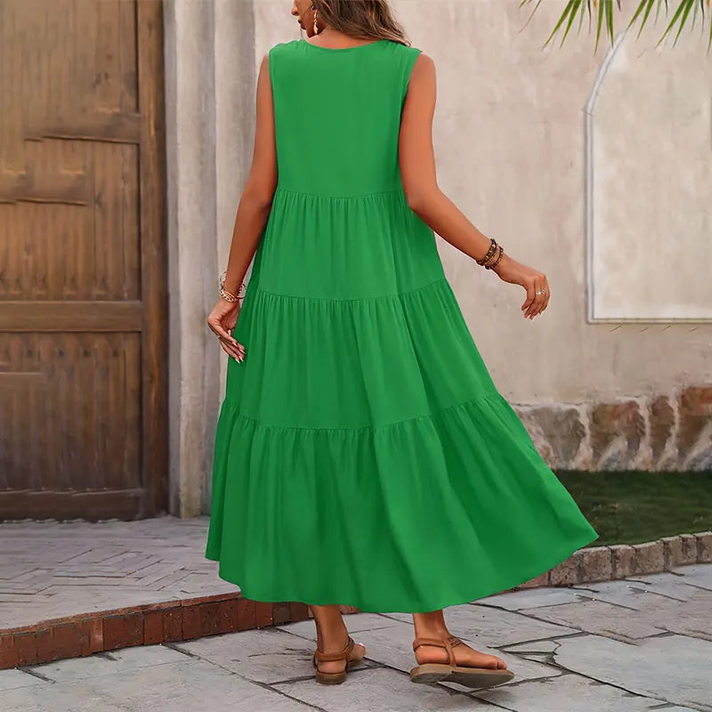 Robe longue d’été fluide Verte - photo produit 1