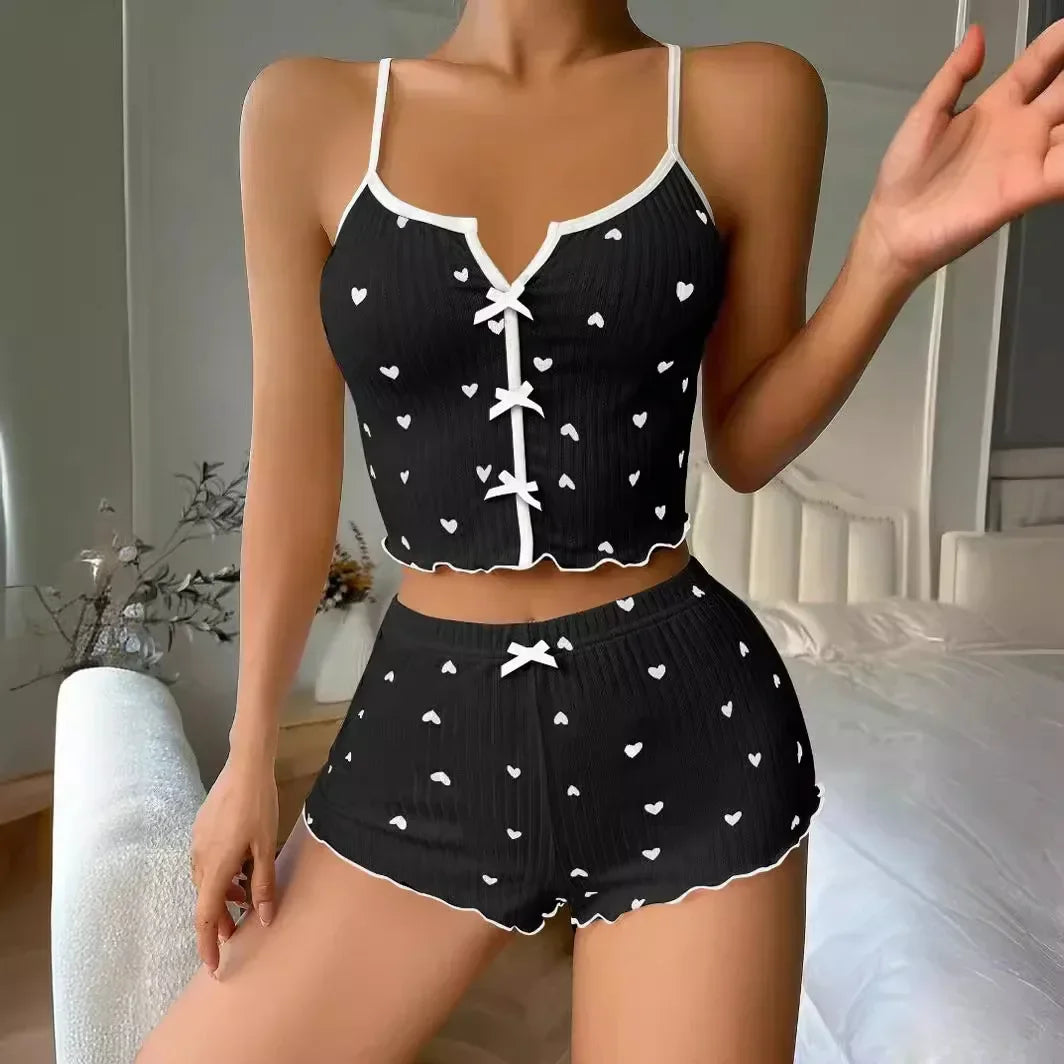 Ensemble Pyjama Cœur à Nœuds – Lingerie Douce & Fun