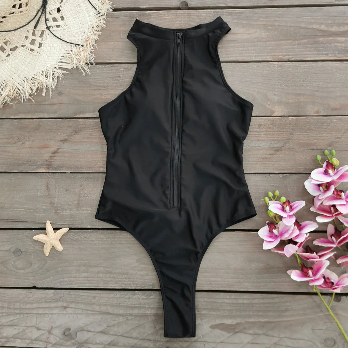 Maillot de bain une pièce femme zippé – Col montant | Élégance & maintien