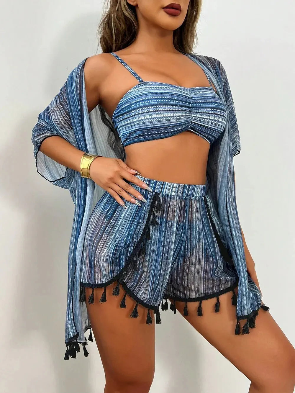 Ensemble Marina – Bikini 4 pièces avec cover-up à franges