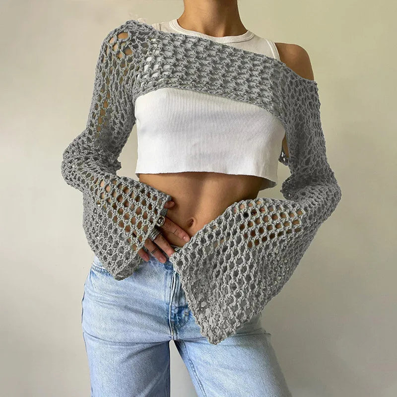 Top crochet Maora beige ajouré pour plage et vacances
