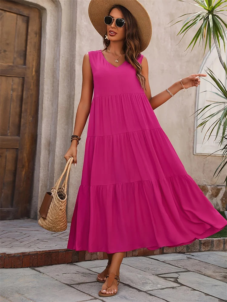 Robe longue d’été fluide Rose - photo produit 1