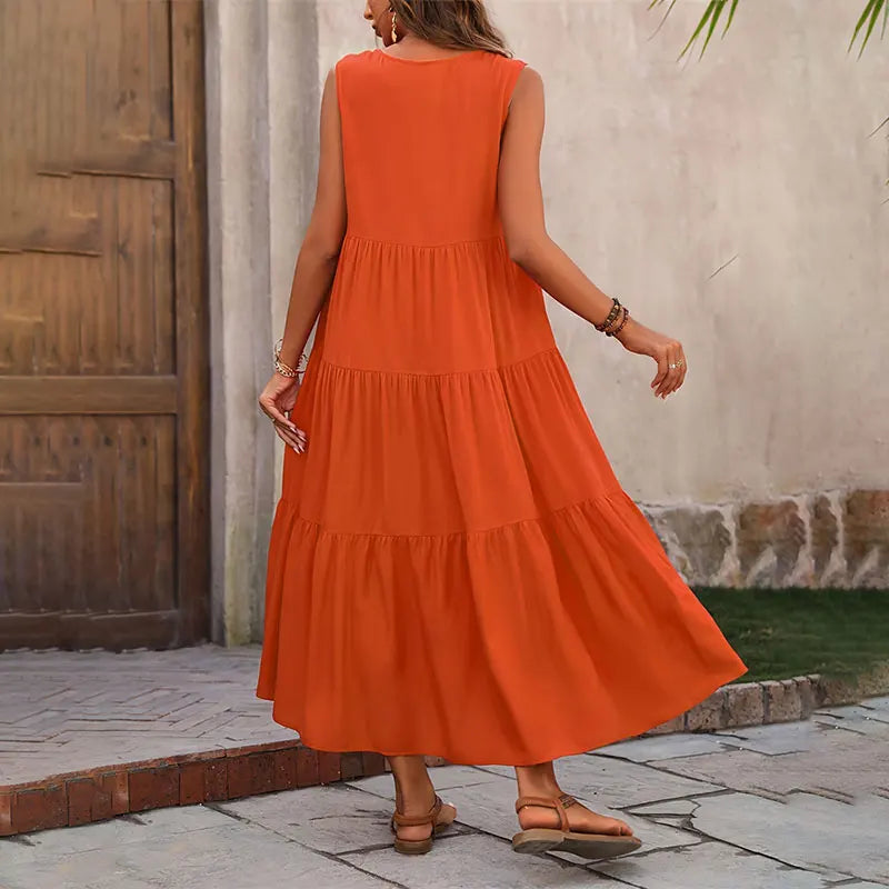Robe longue d’été fluide Orange - photo produit 2