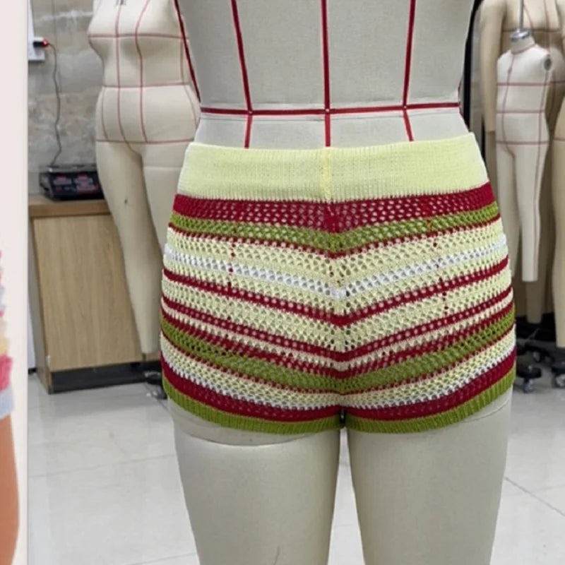 Short Y2K Wave – Mini short crochet rayé