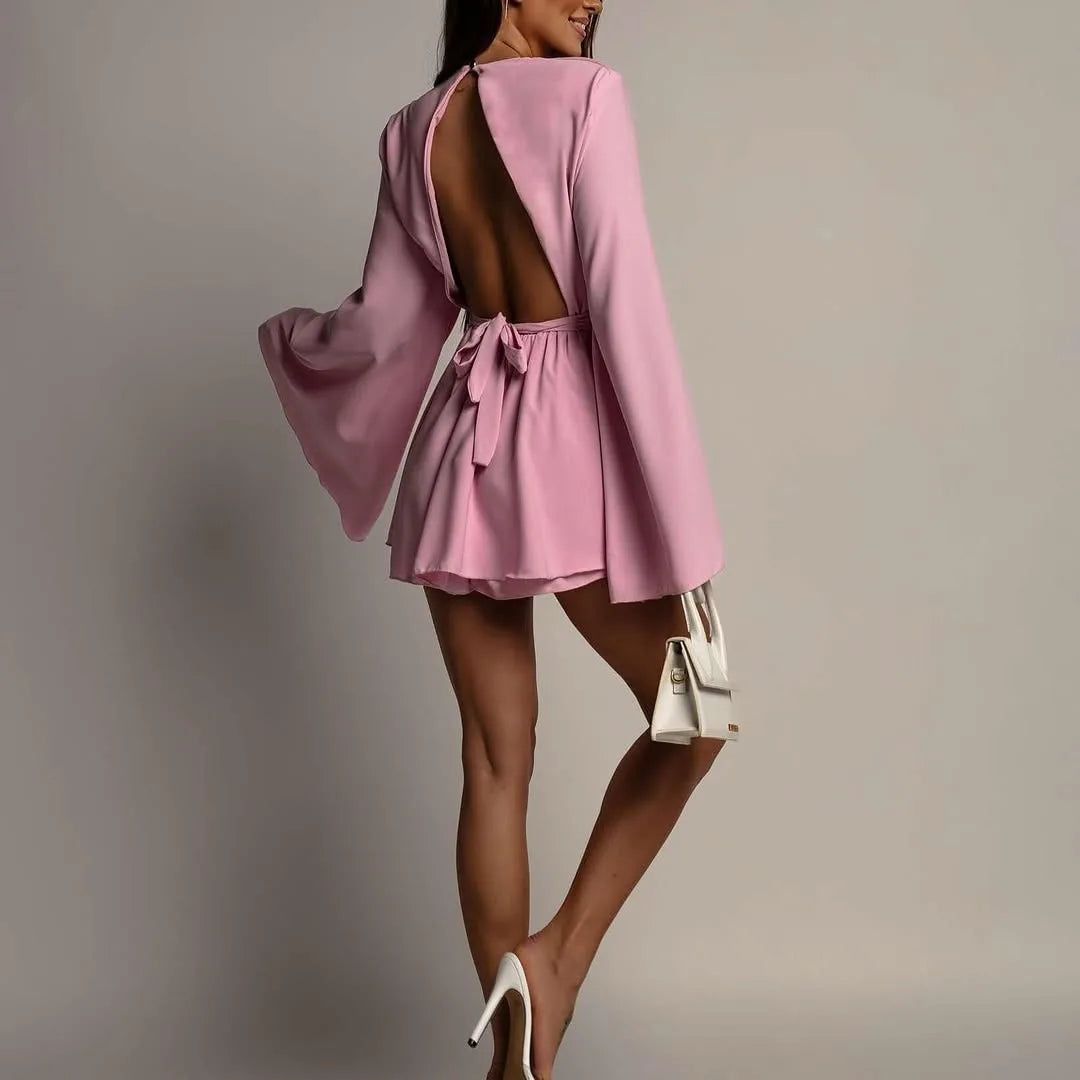 Fashion Women Rompers Sexy Backless High Waist Female Jumpsuit Playsuits Butterfly Sleeve Dress Shorts Casual Summer Ropa Mujer
