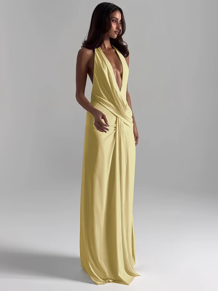 Robe longue élégante Soléna sans manches avec dos nu pour occasion spéciale