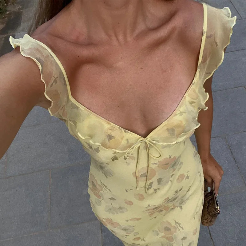 Robe “Limoncella Nights” – Élégance florale au coucher du soleil
