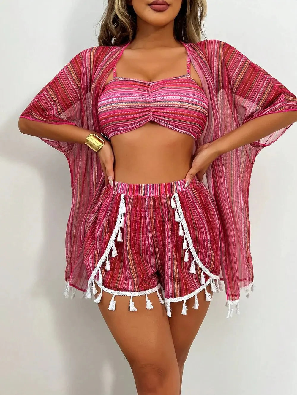 Ensemble Marina – Bikini 4 pièces avec cover-up à franges