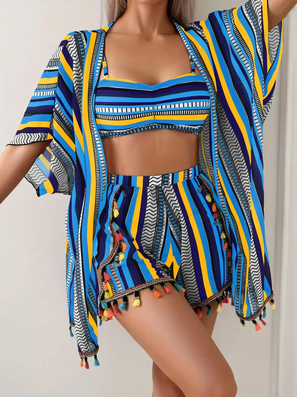 Ensemble Marina – Bikini 4 pièces avec cover-up à franges
