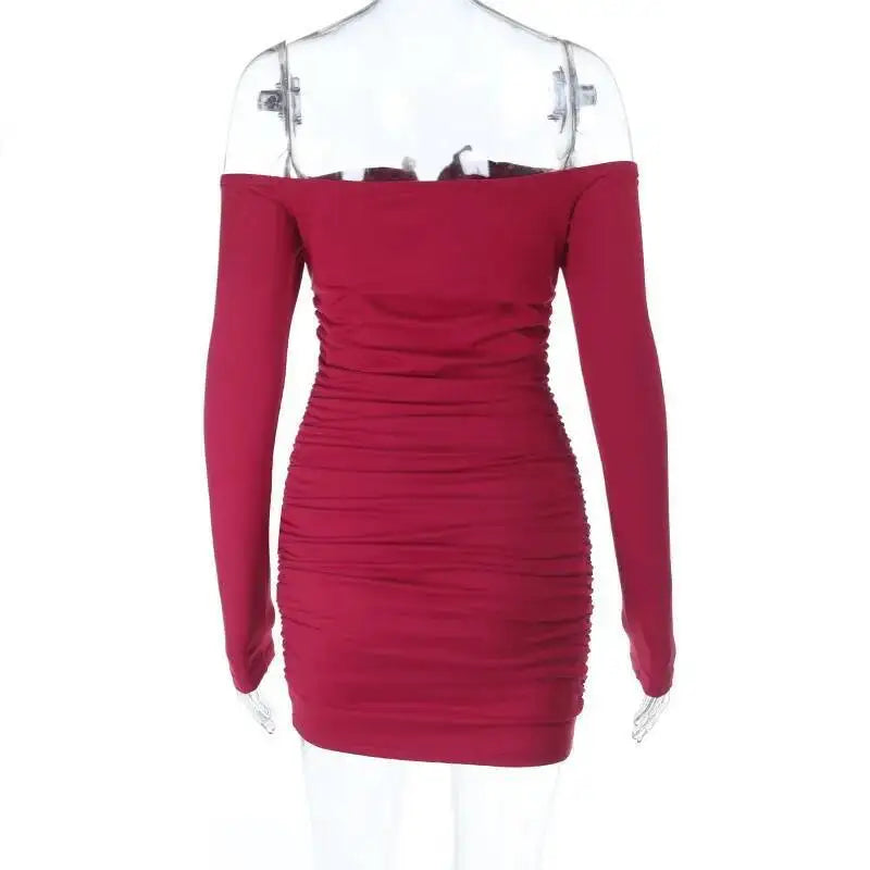 Avrilyaan Metal Hollow Sexy Dress Women 2025 Elegant Party Dress Off Shoulder Long Sleeves Bodycon Mini Autumn Dress Vestidos
