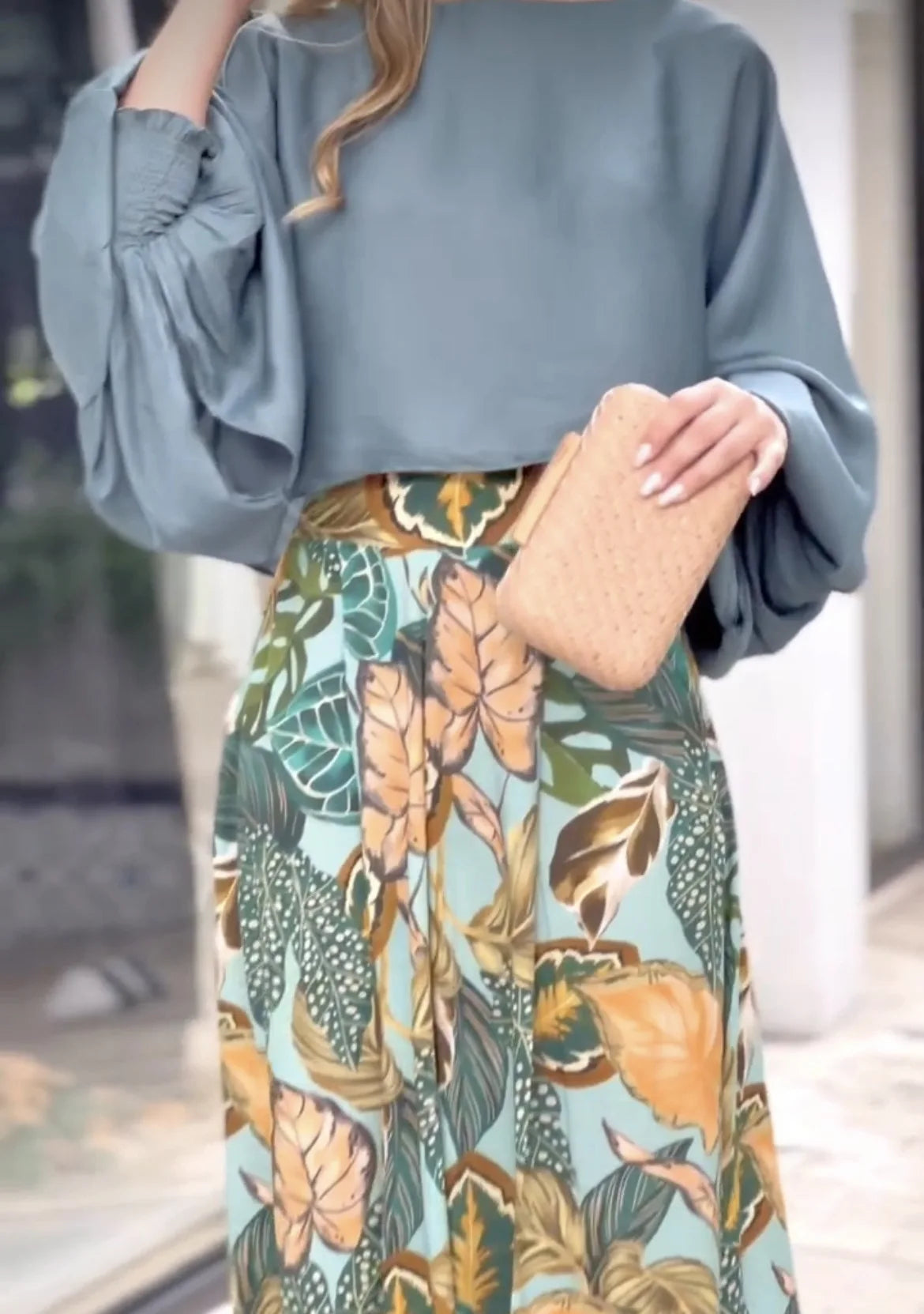 Pantalon Palazzo large imprimé Tropicale