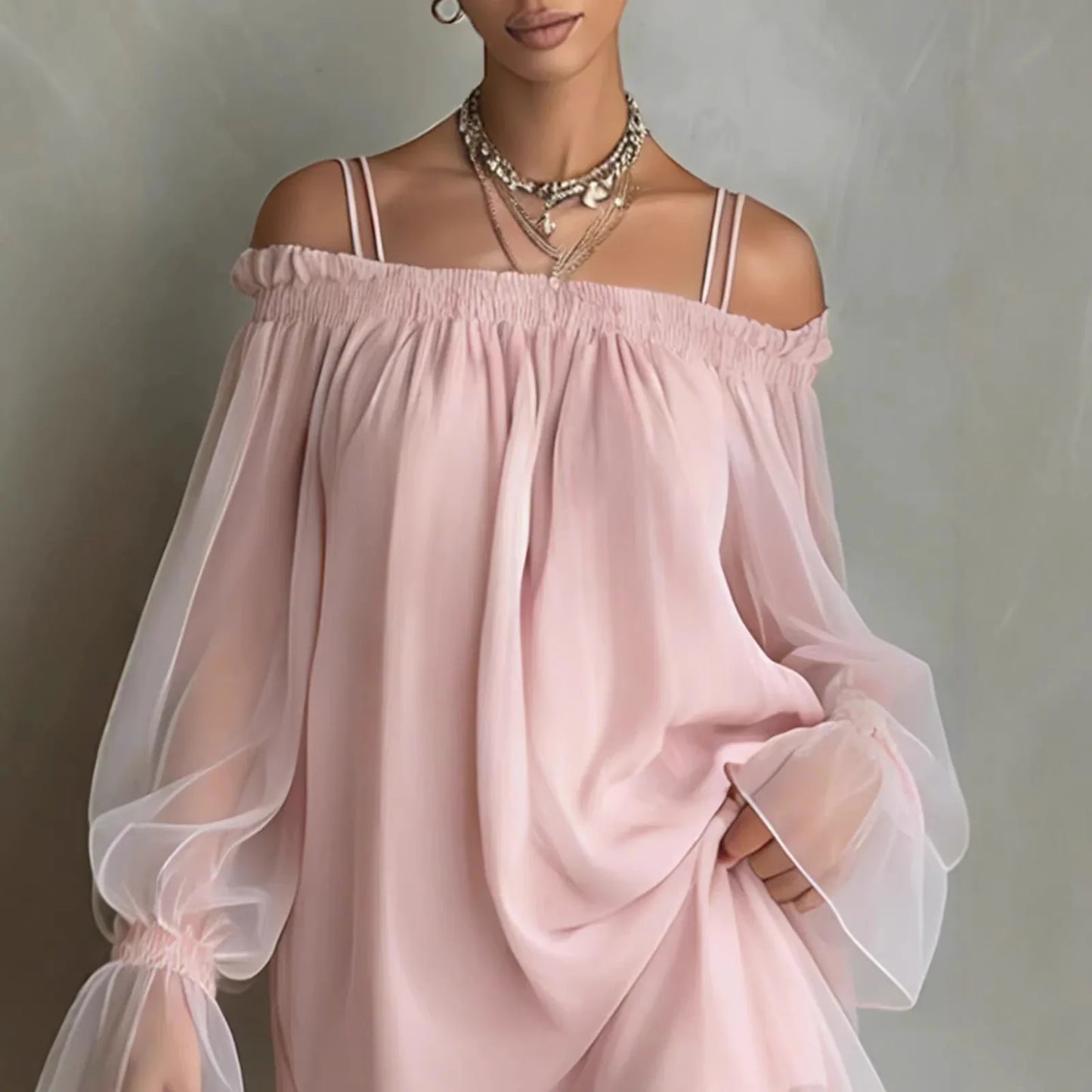 Robe Rose Élya – Mini robe fluide épaules dégagées
