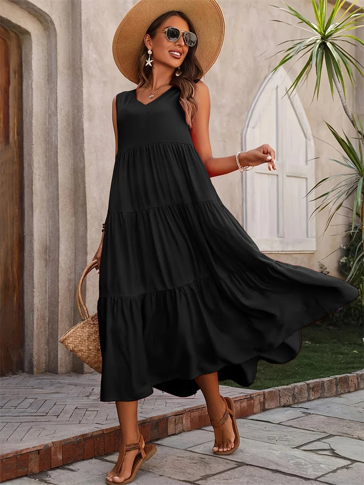 Robe longue d’été fluide Noire - photo produit 1