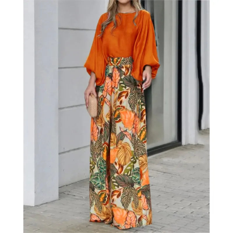 Pantalon Palazzo large imprimé Tropicale