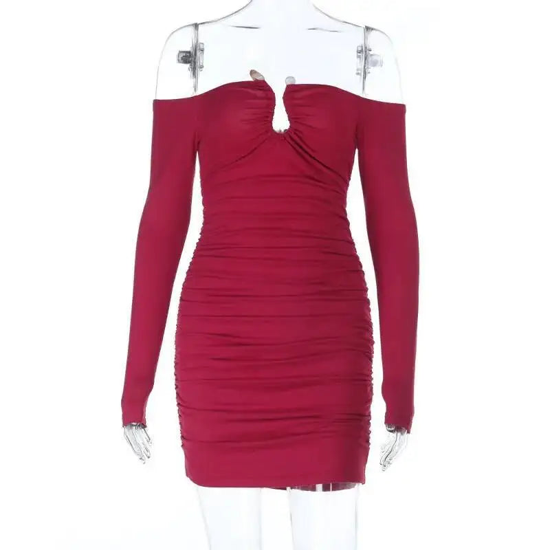 Avrilyaan Metal Hollow Sexy Dress Women 2025 Elegant Party Dress Off Shoulder Long Sleeves Bodycon Mini Autumn Dress Vestidos