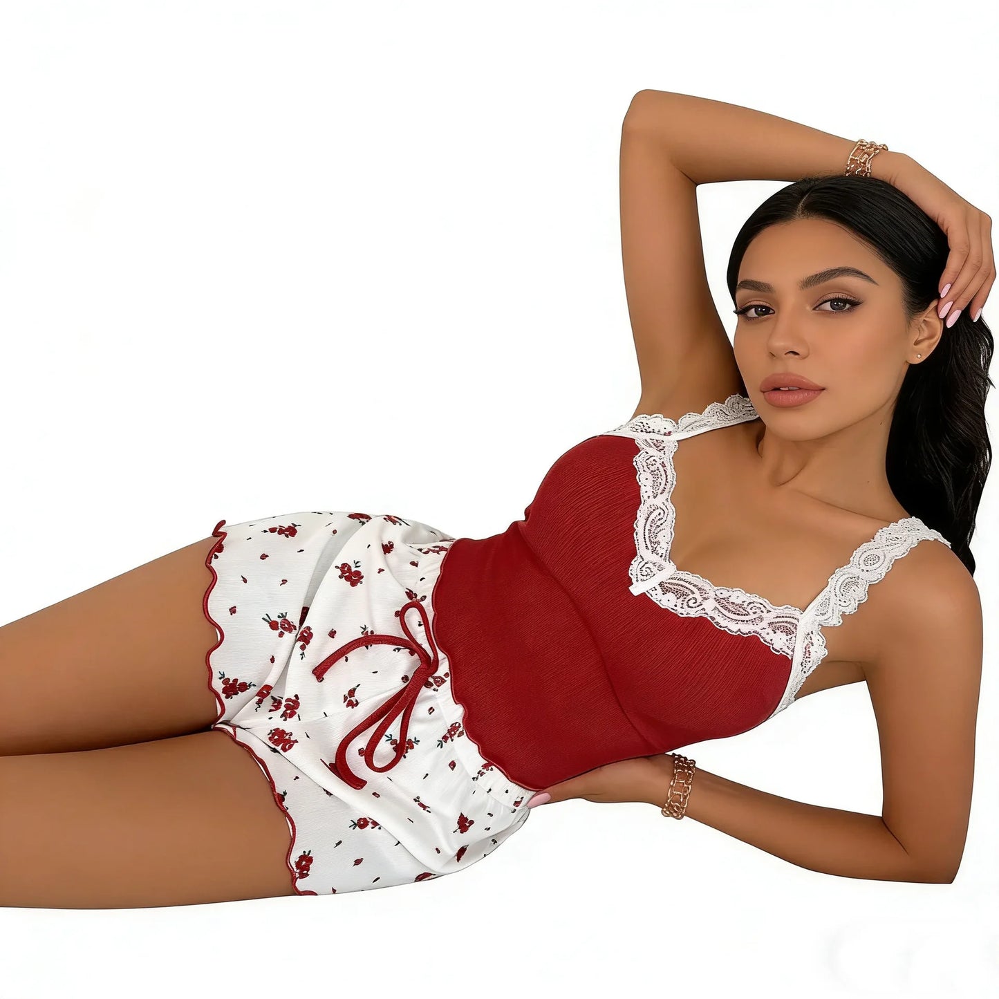 Ensemble Homewear Célia – Caraco et short en dentelle
