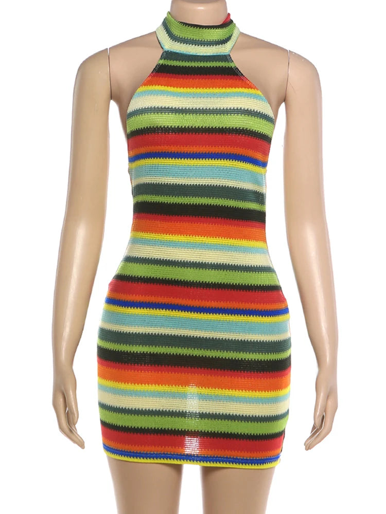 Robe Stripe Havana – Mini robe dos nu patchwork