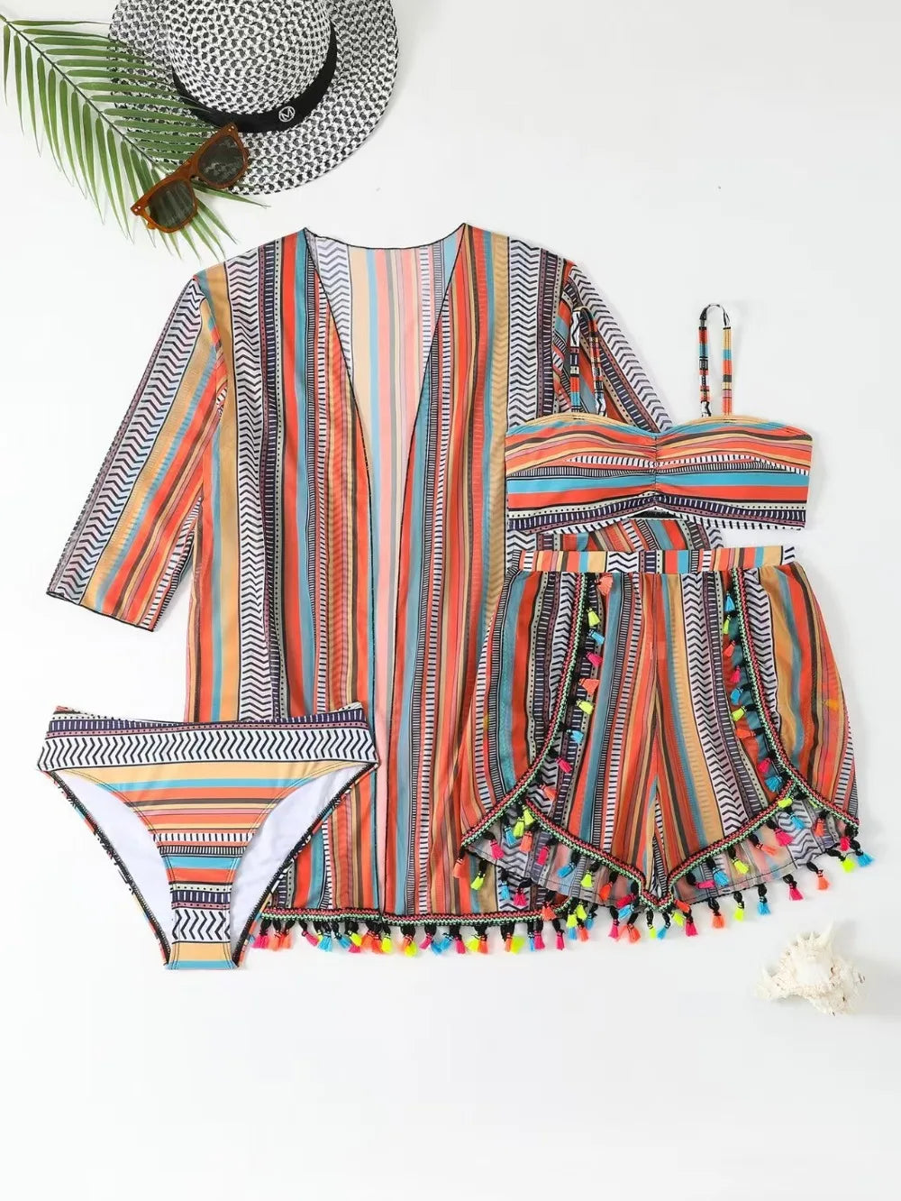 Ensemble Marina – Bikini 4 pièces avec cover-up à franges