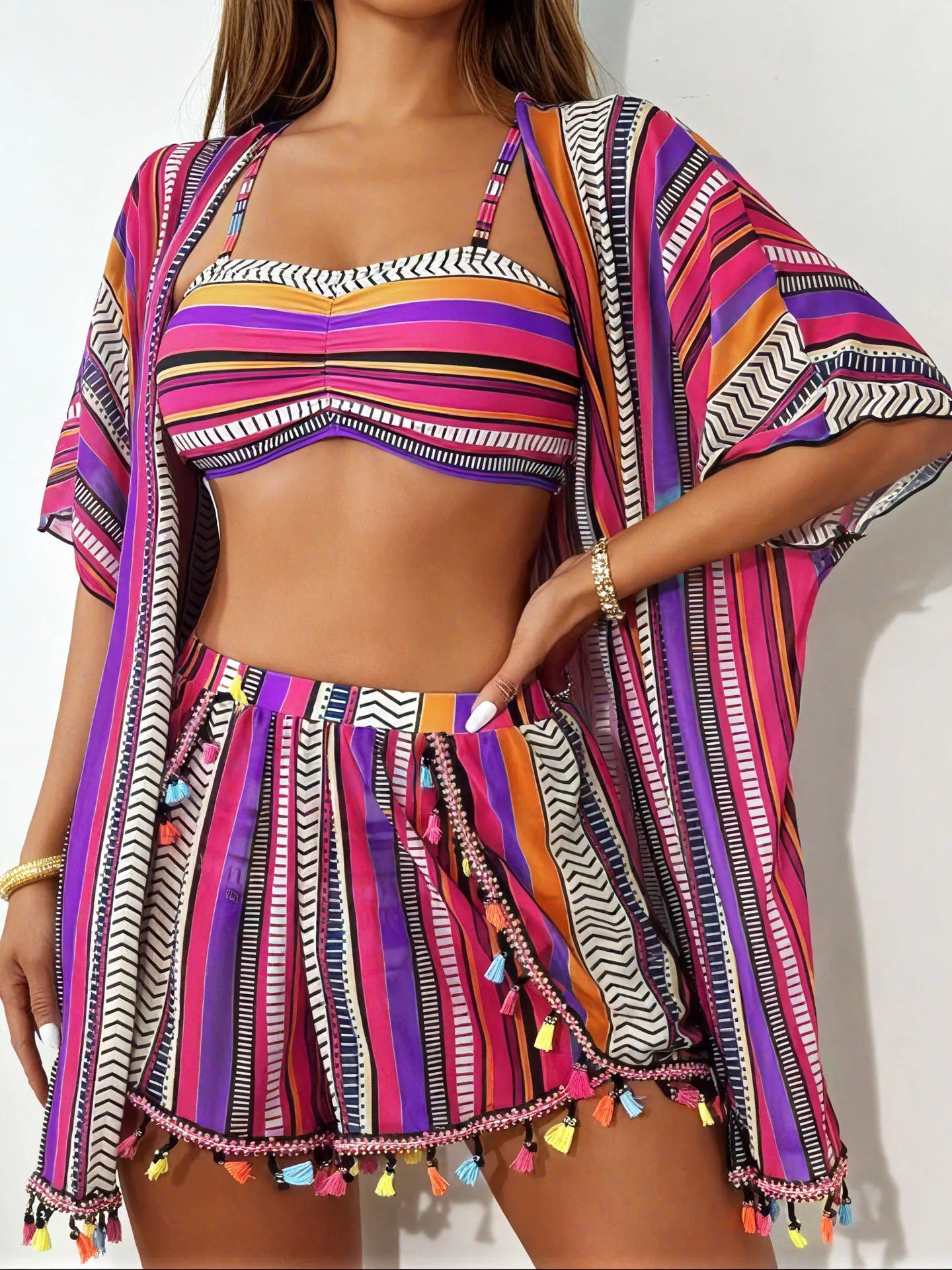 Ensemble Marina – Bikini 4 pièces avec cover-up à franges