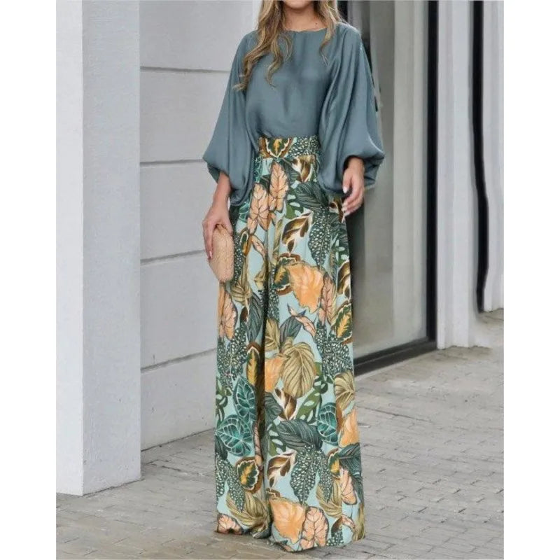 Pantalon Palazzo large imprimé Tropicale