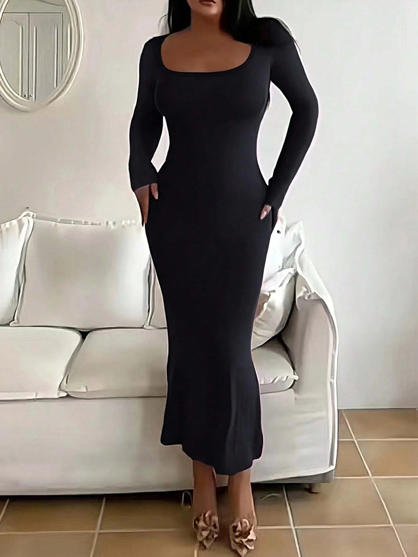 Robe Maëlys longue moulante à manches longues