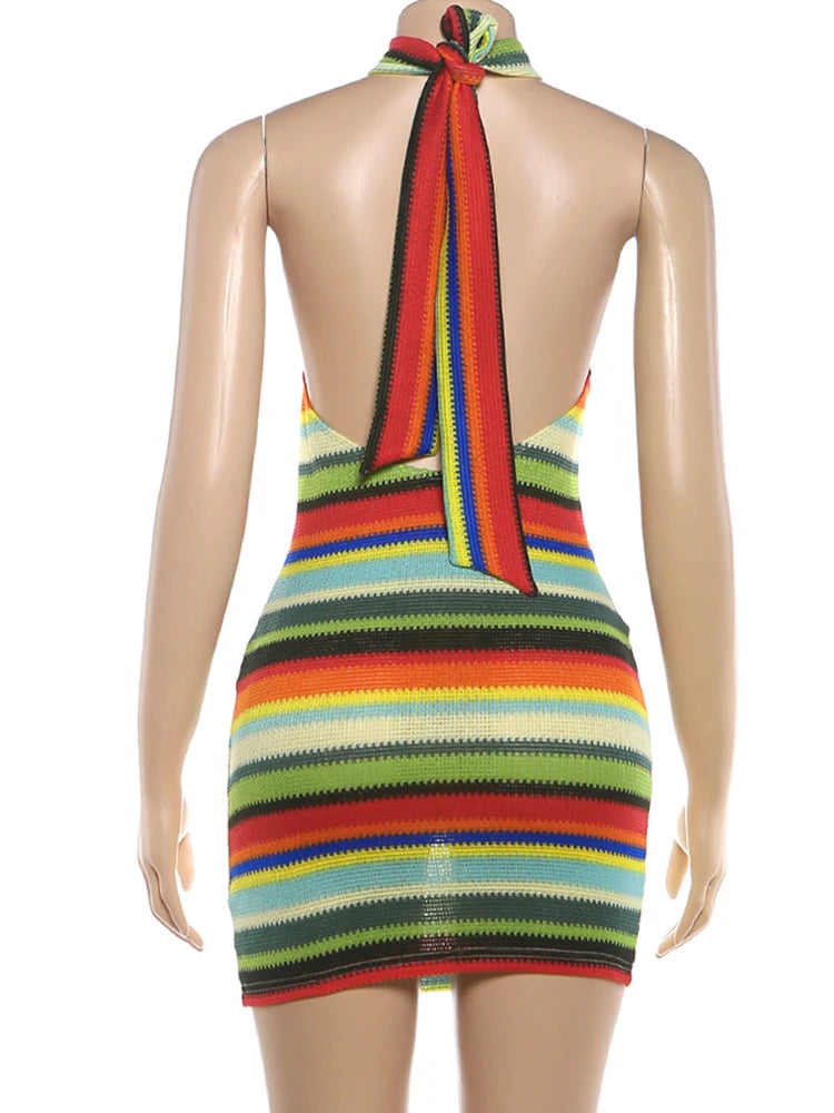 Robe Stripe Havana – Mini robe dos nu patchwork
