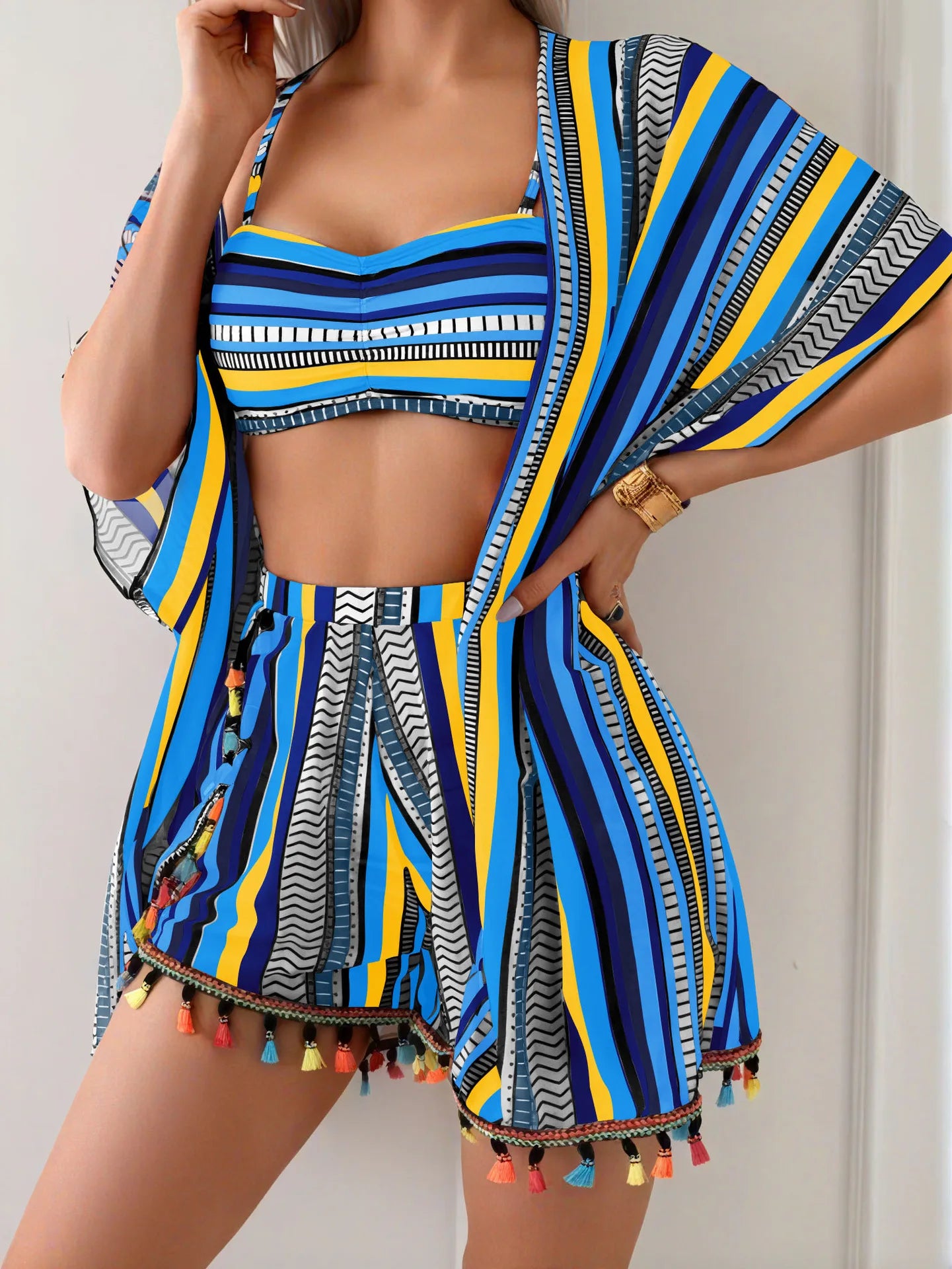 Ensemble Marina – Bikini 4 pièces avec cover-up à franges