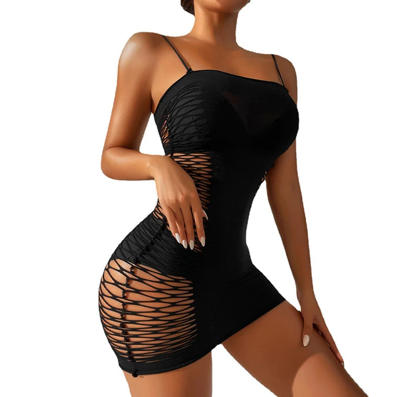 Robe Naya – Mini robe noire ajourée