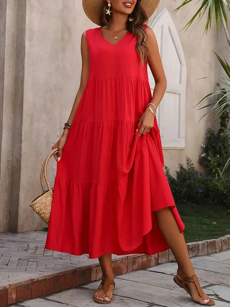 Robe longue d’été fluide Rouge - photo produit 1