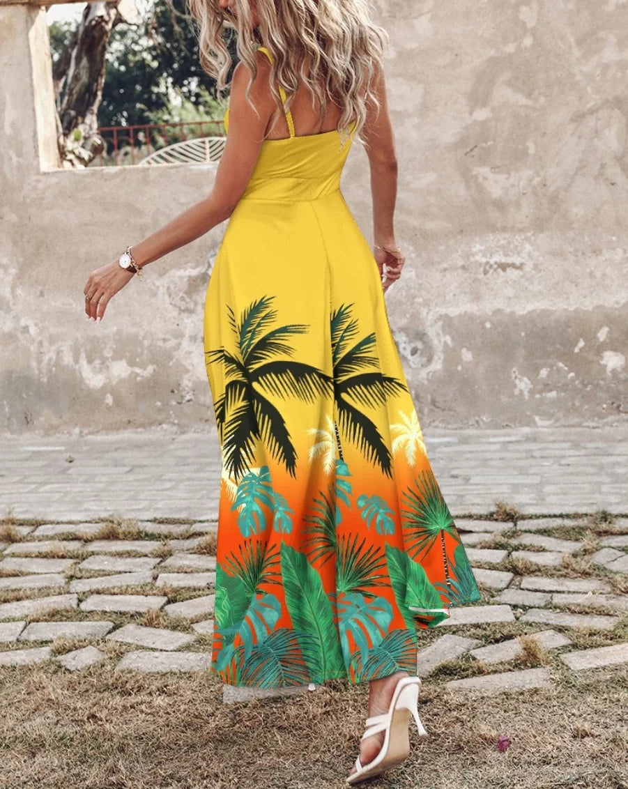 Robe Palm Sunset – Longue robe tropicale dégradée