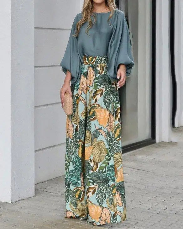 Pantalon Palazzo large imprimé Tropicale